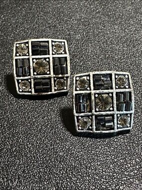 Coldwater Creek Bead & Rhinestone Checker Board Square Earrings